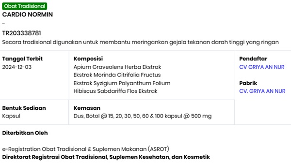 Cardio Normin bpom Indonesia